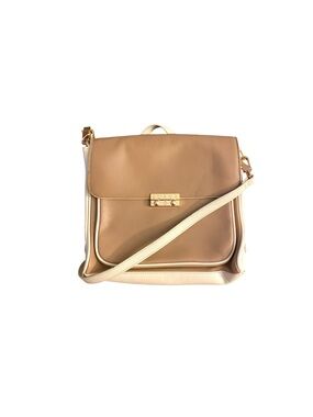LUANA Italy Beige White Leather Crossbody Bag Gold Push Lock Satchel
